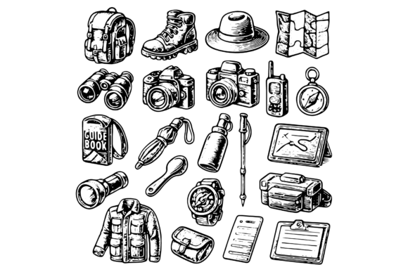 Adventure Travel Icons Hand Drawn
