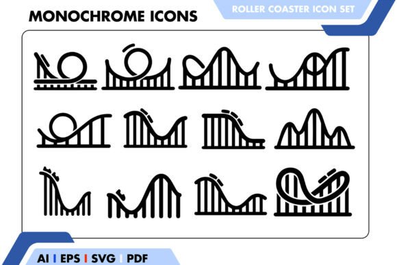 Bold Roller Coaster Icon Set: Design Precision Meets Amusement Identity