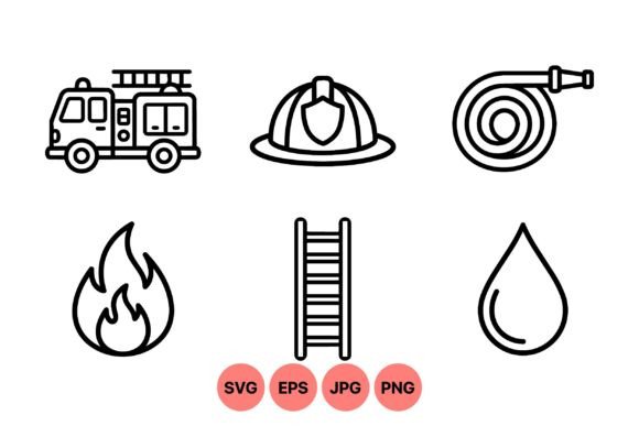 Firefighter Icon Line Art Set