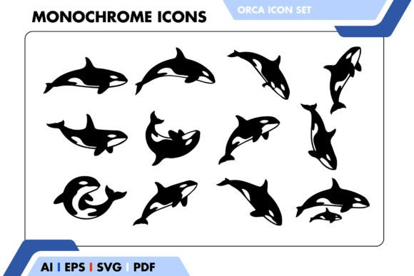 Orca Whale Icon Set – Minimal Black and