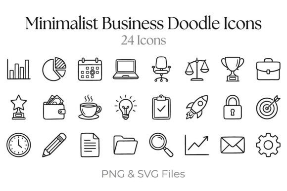 Set of 24 Business Doodle Icons: A Versatile Design Asset for Professionals