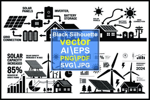 Silhouette Solar Energy Infographic Bundle